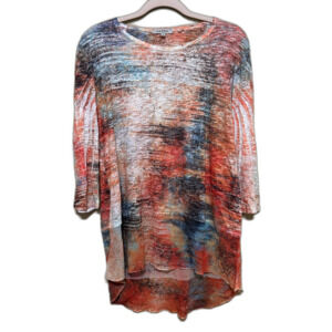 Jess & Janes Tunic Top Womens Small Multicolor Abstract Print Art to Wear Boho